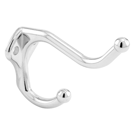 Coat Hook, 3 In. Projection, Cast Zamak Construction, Chrome Plated